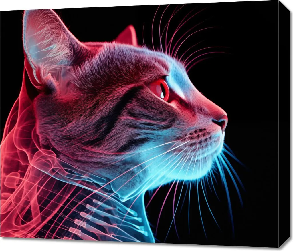 Déco Murale Originale : Image Chat Cybernétique Rayons X 70x60 cm Unique