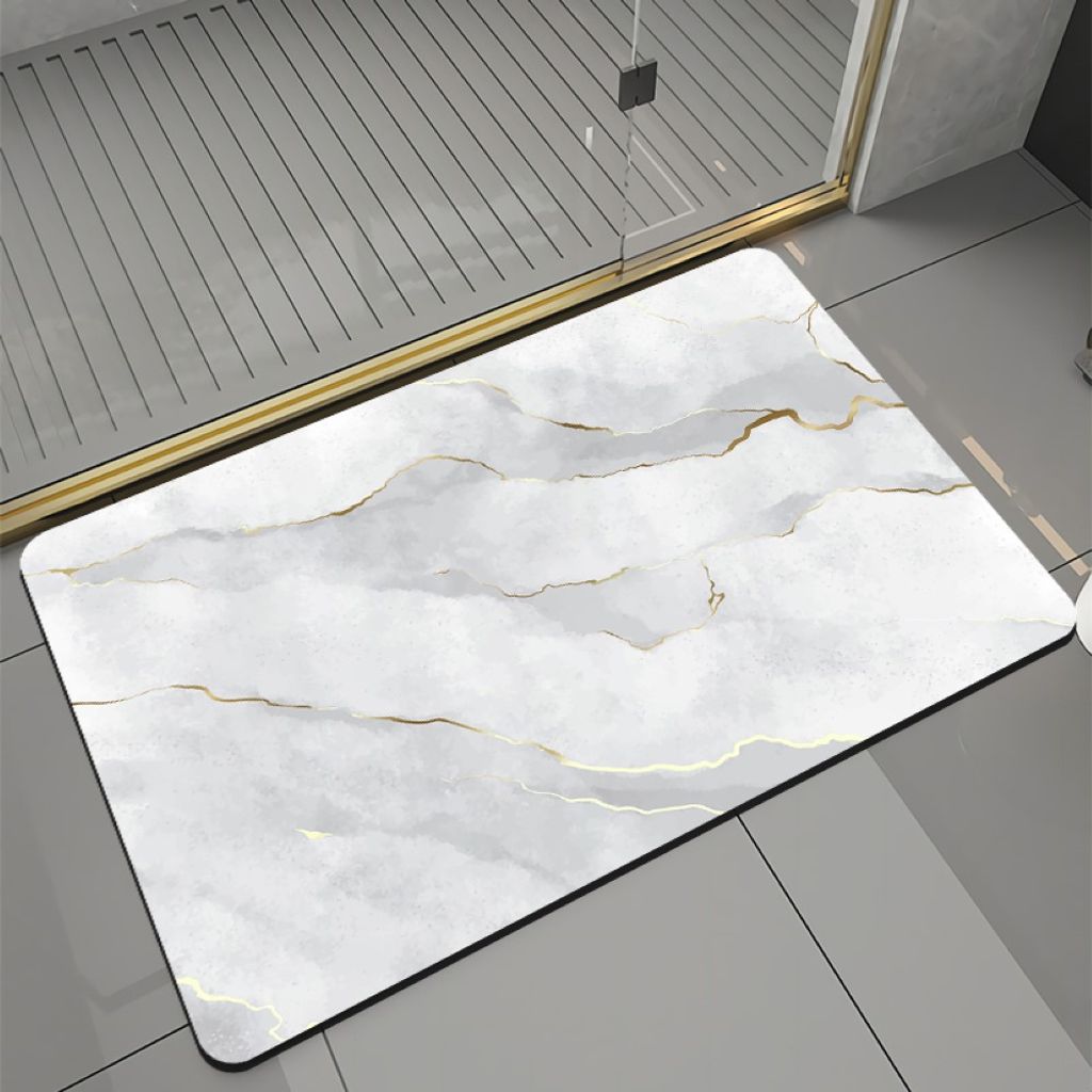 Badematte rutschfest saugfähig Badvorleger Badezimmerteppich Weiß-001 50x80