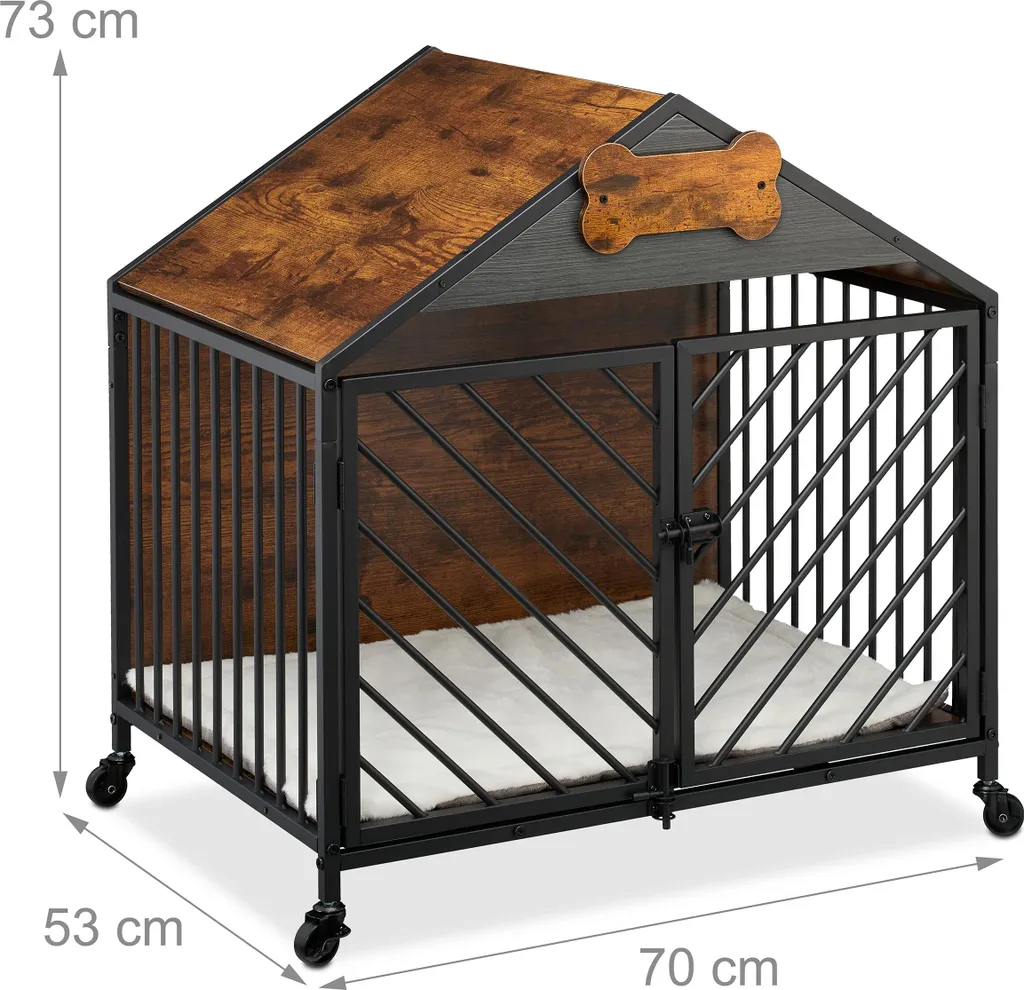 Relaxdays Cage pour chiens à domicile avec roulettes - Chenil intérieur