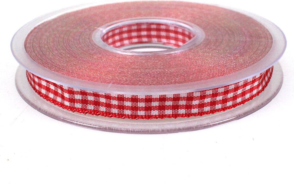 25m Dekoband kariert 10mm Antennenband 1cm Auto Geschenkband Schleifenband Karo, Farbe:rot