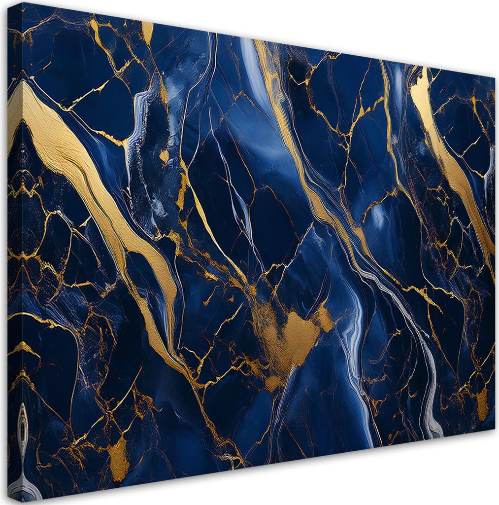 Leinwandbild Blauer Marmor mit Gold Lofts 100x70 Feeby Blau bild für die wand bereit zum aufhängen
