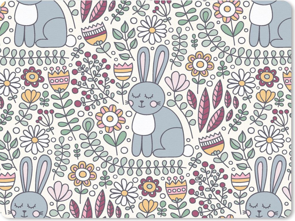 MuchoWow Mauspad Mousepad Kaninchen - Blumen - Regenbogen - Kinder - Design 23x19 cm - Mousepads - Maus Mat - Pad - Mausunterlage - Schreibtischu...