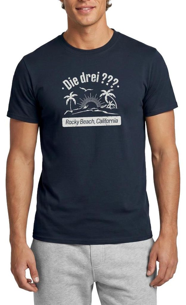 Spreadshirt Die Drei Fragezeichen Rocky Beach Design Mit Palmen Männer T-Shirt, 4XL, Navy