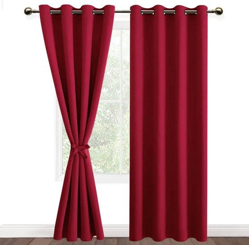 Rideaux thermiques occultants lot de 2 rouges, tissu épais anti-UV