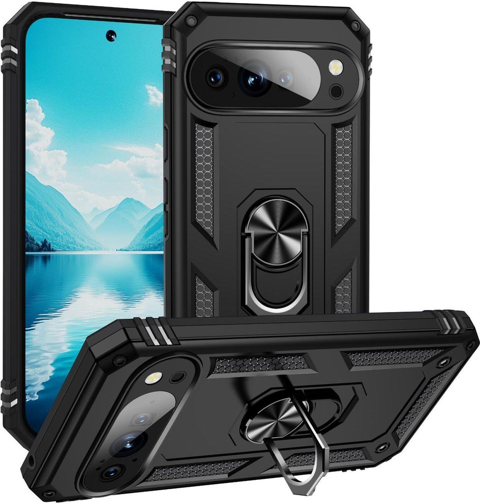 Mobigear Armor Ring Google Pixel 10 Pro XL Hülle Hardcase Backcover Stoßfest mit Ringhalter - Schwarz