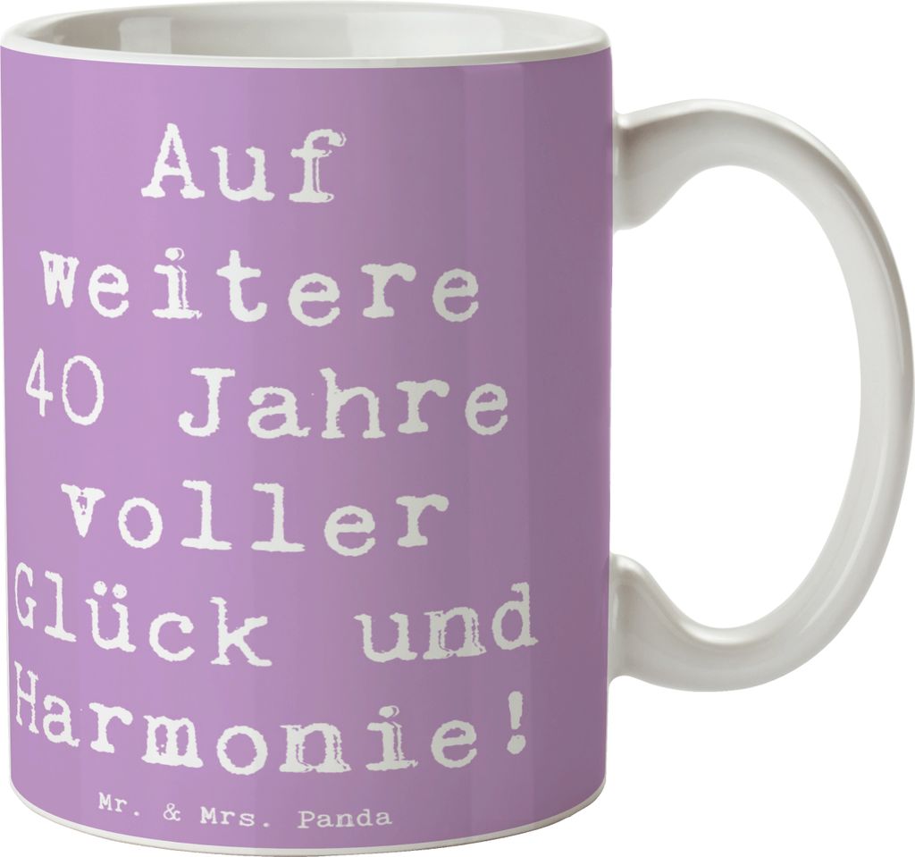 Mr. & Mrs. Panda Tasse Spruch 40. Hochzeitstag Rubinhochzeit - Lavendeltraum - Geschenk, Henkelpott, Teebecher, Kaffeebecher, Bedruckte, Leidenscha...