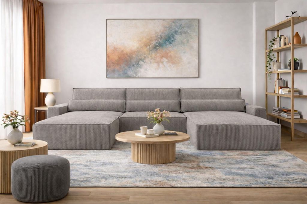 MOEBLO Wohnlandschaft DENVER U – Eckcouch aus Cordstoff Produktbild 
