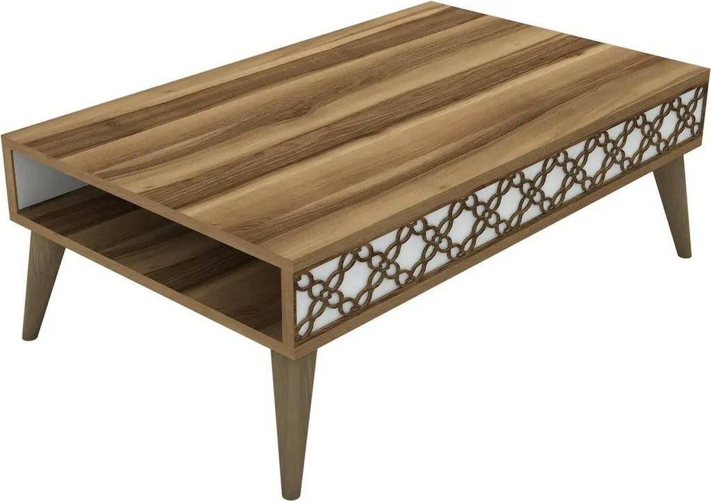 Table basse rectangulaire en bois Noyer brun Paz avec rangement revue