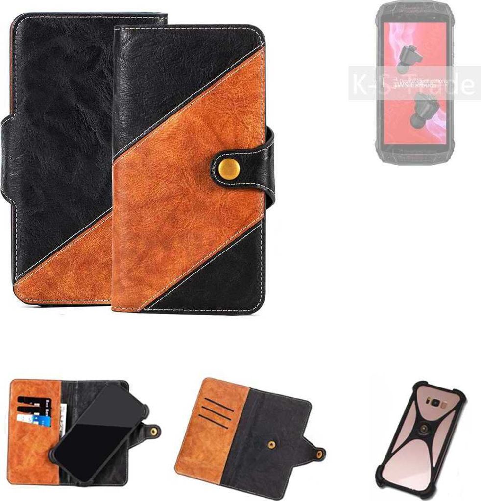 K-S-Trade Handyhülle Schutzhülle Bookstyle Case Wallet-Case kompatibel mit Ulefone Armor 15 Handy Cover Bumper Klapphülle schwarz hellbraun 1x
