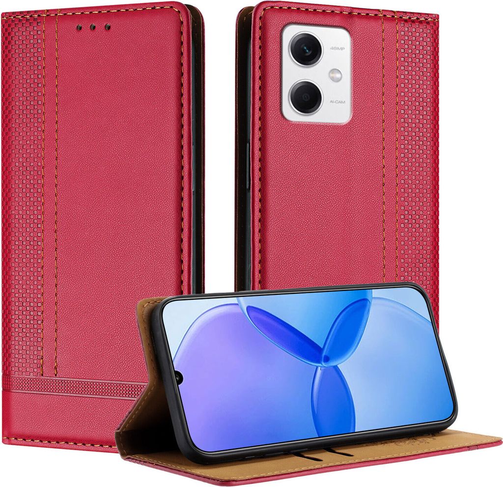 Handyhülle für Xiaomi Poco X5/Redmi Note 12 5G Leder Flip Klappbare Schutzhülle mit Standfunktion Rot
