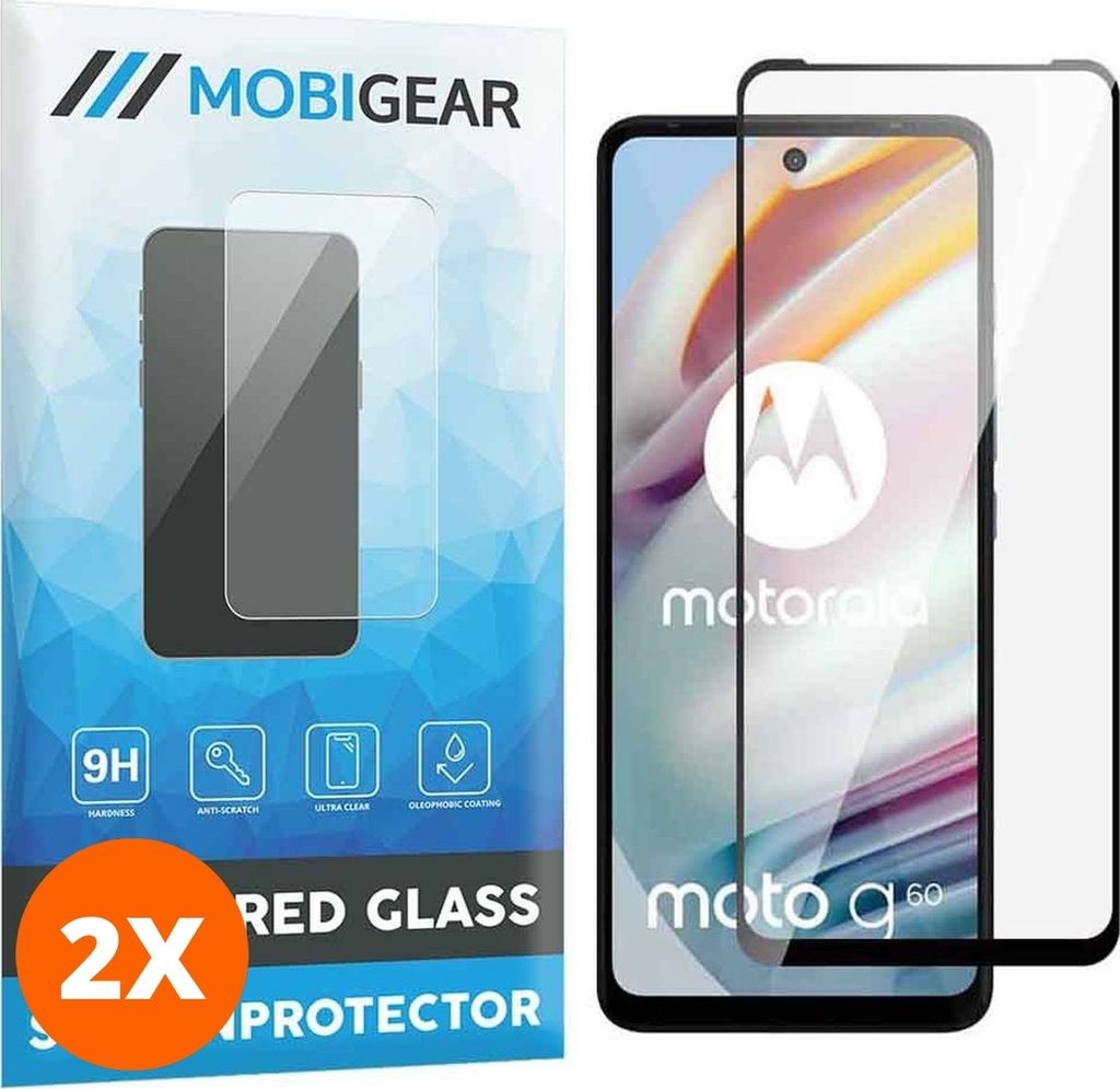 Mobigear Premium 4.99 Motorola Moto G60 Panzerglas Gehärtetes Glas Displayschutz - Hüllenfreundlich - Schwarz (2er Pack)