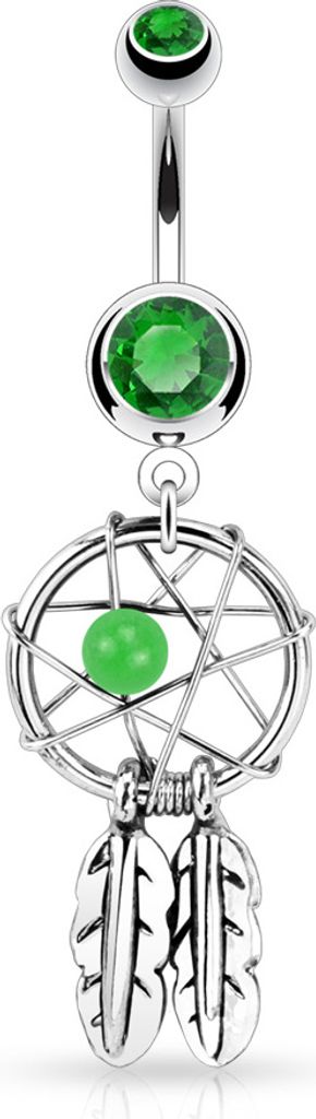 Bauchnabel Piercing Traumfänger Dreamcatcher Zirkonia Kristalle Anhänger Federn Autiga grün 10 mm