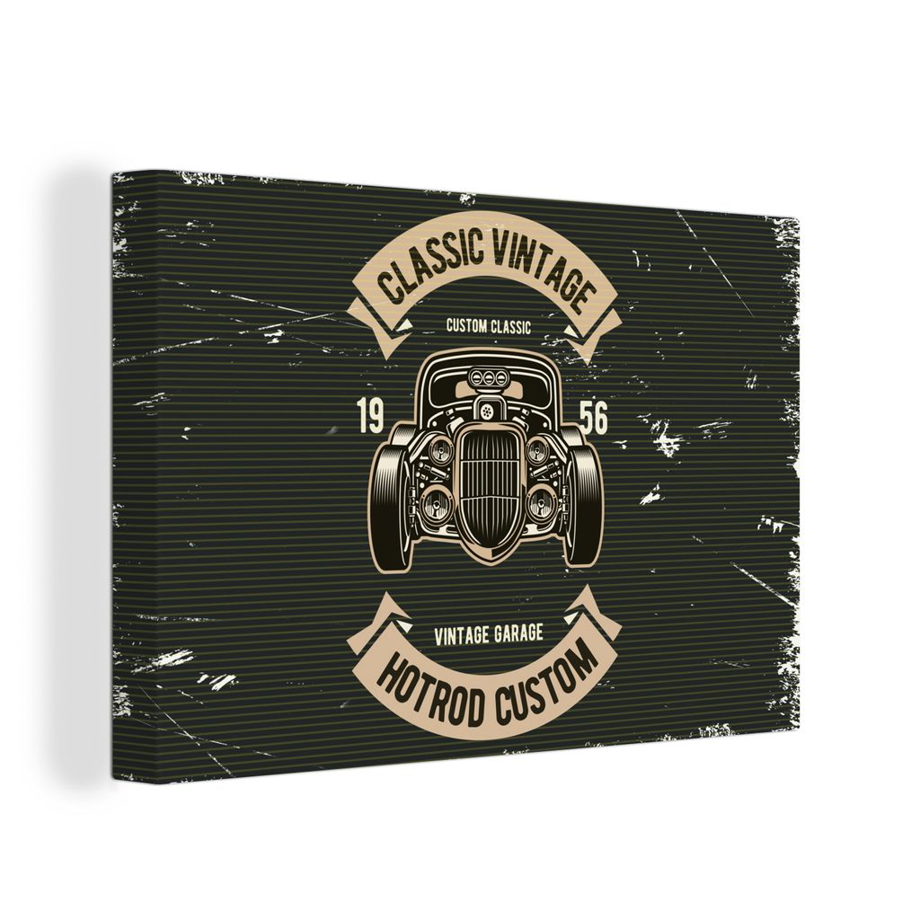 OneMillionCanvasses - Leinwandbilder - 140x90 cm, Oldtimer - Zeichnung, Wandbilder Kunstdruck Wanddekoration