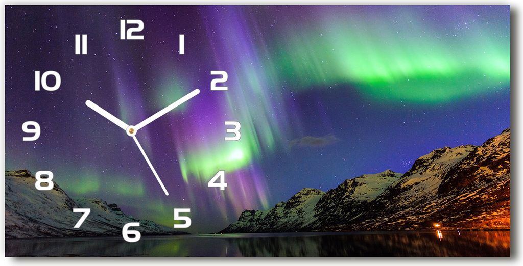 Wanduhr aus Glas – 60x30 cm - Glasbild - Glasuhr - Gehärtetes Glas - weisse-zeiger - Nordlicht