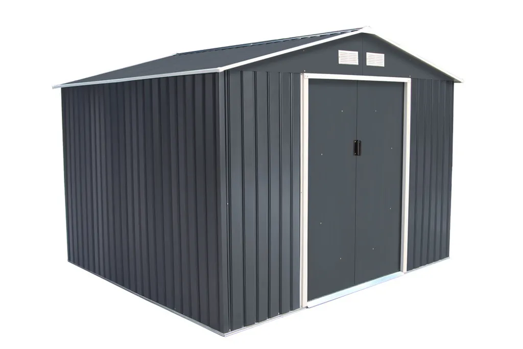 Abri de jardin en métal gris 267x245 cm avec double porte coulissante