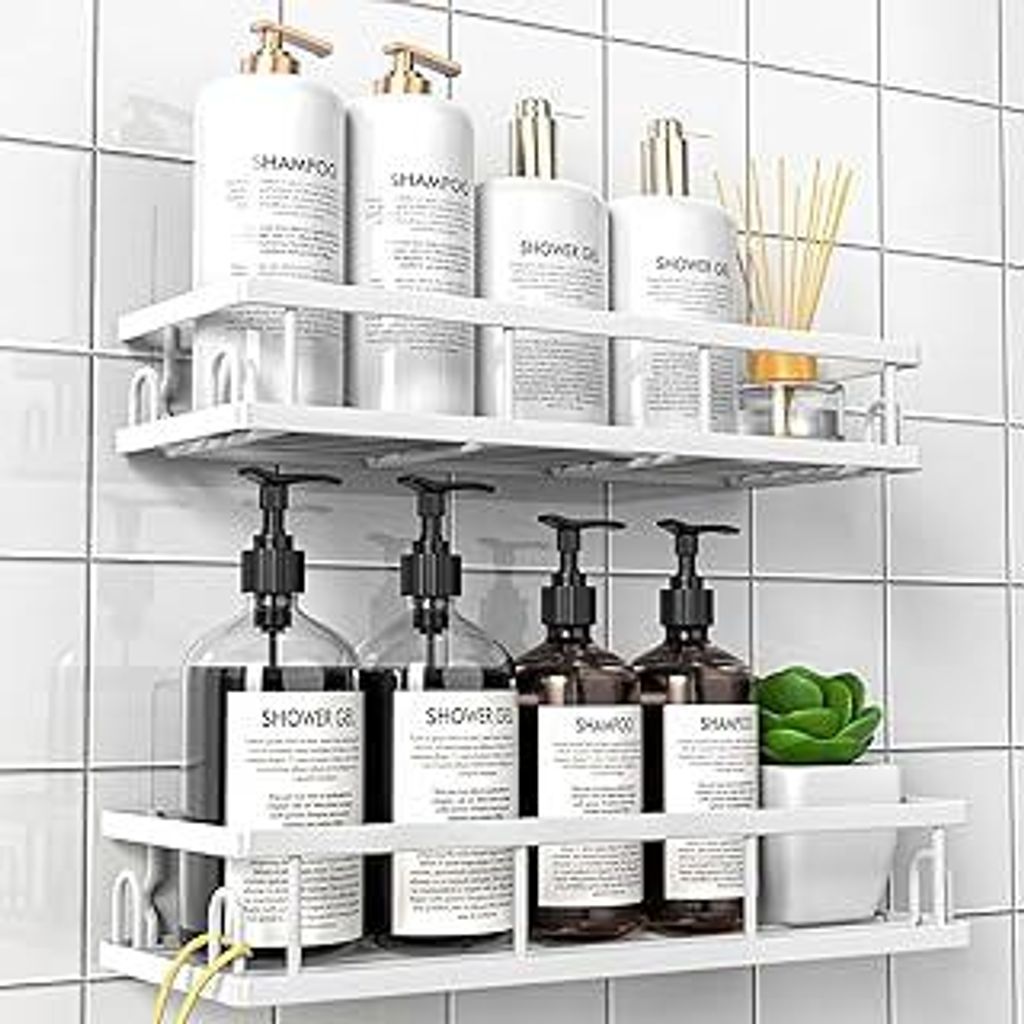 UUlioyer Duschablage Ohne Bohren, Wasserdichter Duschregal, 2 Stück Badezimmer Regal Organizer, Shampoo Duschgel Halterung für Dusche (Weiß- 2 S...