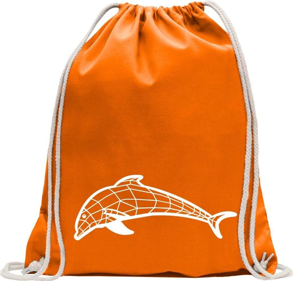 Kiwistar - Turnbeutel - mandarin - Polygon Delfin Figur Tier Art - Fun Rucksack Sport Beutel Gymsack Baumwolle mit Ziehgurt