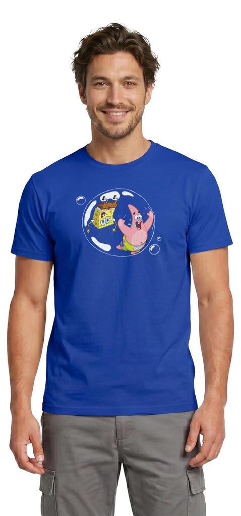 Spreadshirt Spongebob Schwammkopf Mit Patrick In Einer Blase Männer T-Shirt, L, Dunkelblau