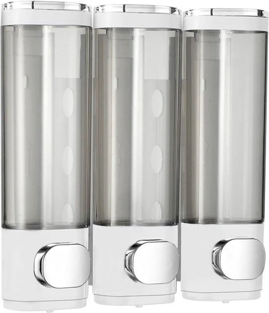 Distributeur de savon mural triple pour douche et salle de bain en blanc