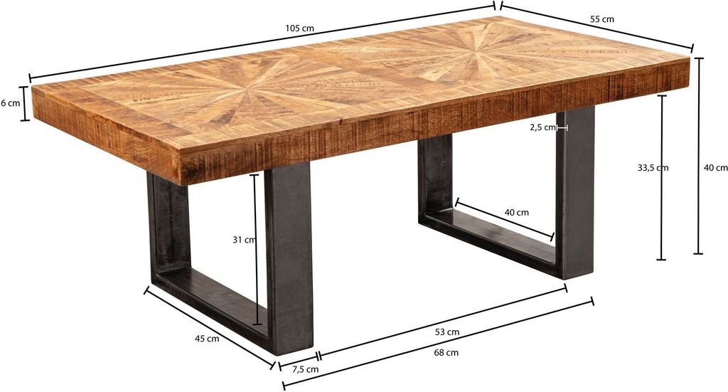 FineBuy Couchtisch Mango 105 cm Tisch Massivholz Produktbild 3