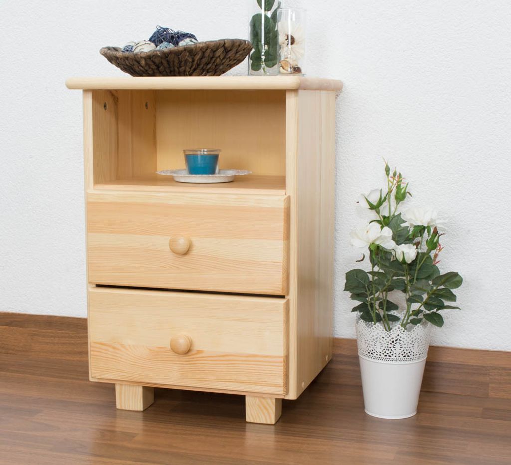 Nachtkommode Kiefer massiv Vollholz natur 005 - Abmessung 60 x 43 x 33 cm (H x B x T)