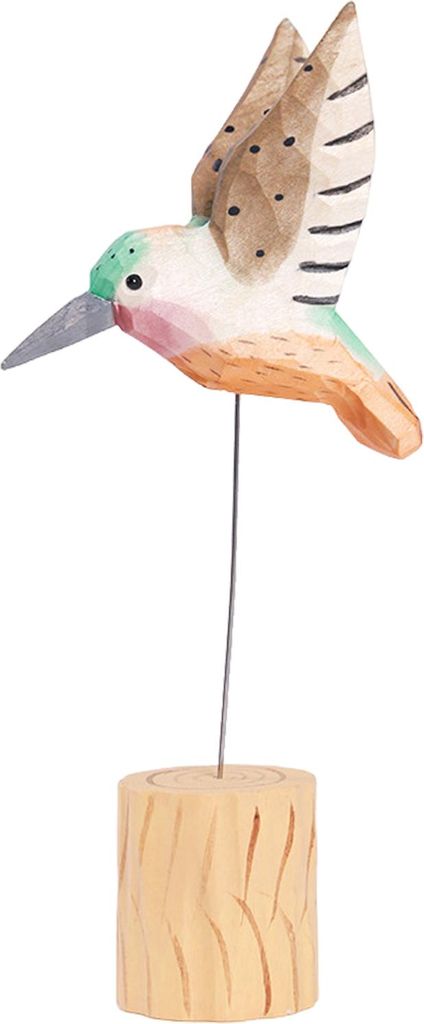 Holzschnitzerei Kolibri-Ornament mit Baumstumpf/Glocke, handgefertigte Vogelfigur, Statue, Skulptur, Home Office, Schreibtisch-Dekoration