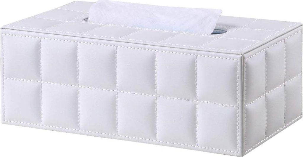 Rechteckige Taschentuchbox aus Leder (Weiß)