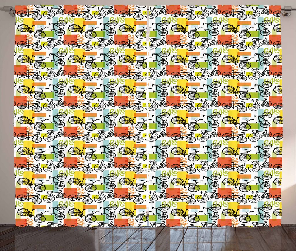 ABAKUHAUS Fahrrad Rustikaler Gardine, Geometrische und bunt, Schlafzimmer Kräuselband Vorhang mit Schlaufen und Haken, 280 x 175 cm, Mehrfarbig