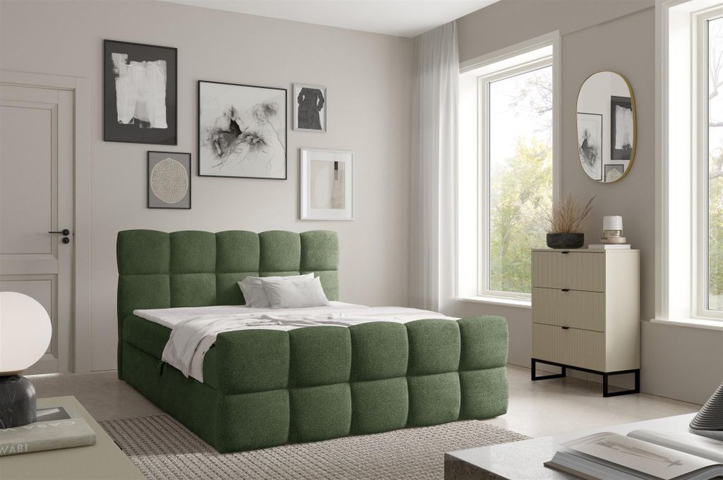 Boxspringbett Schlafzimmerbett SATINE 180x200cm Stoff Coral Meeresgrün
