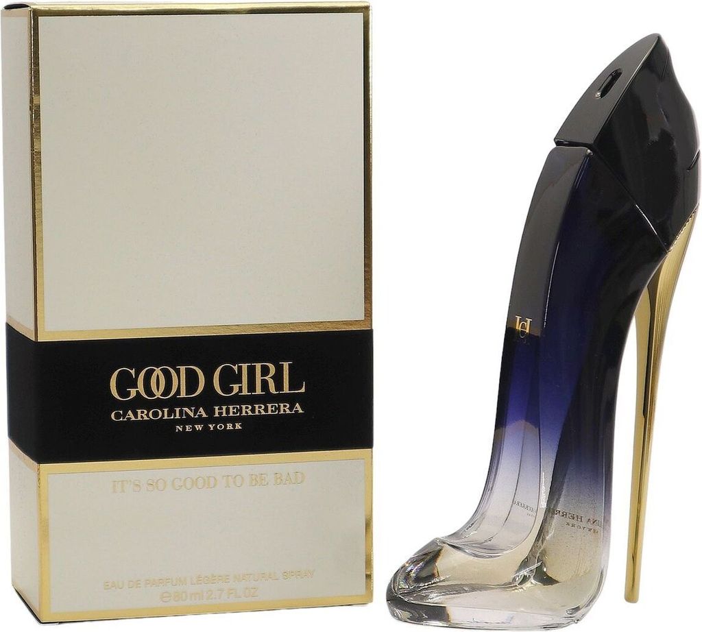 A perfume bottle shaped like a high-heeled shoe and its packaging are displayed against a white background.