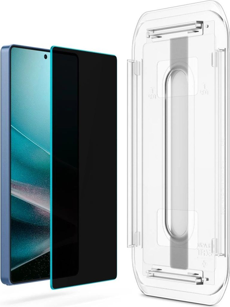 A screen protector and its installation guide are shown.