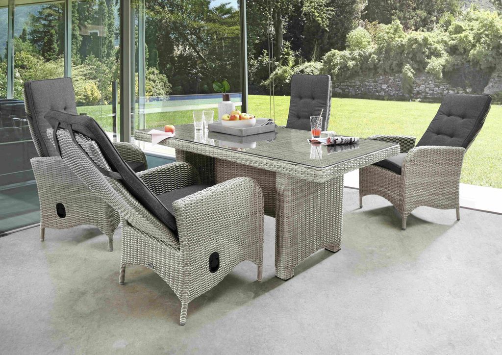 Destiny Palma Luna Sitzgruppe Vintage Weiß Tisch 165x90 Loungegruppe Hochlehner
