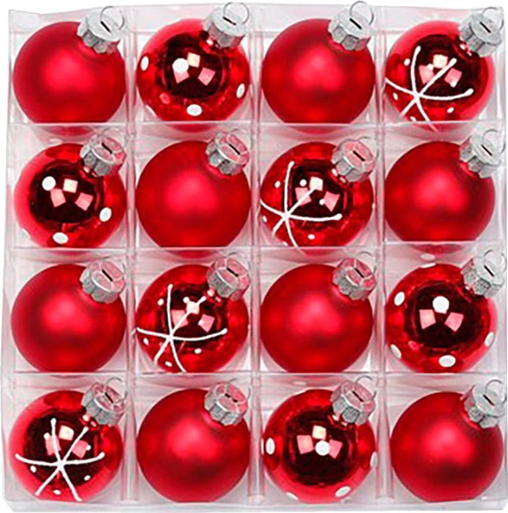 Weihnachtskugeln Merry Red | Ø 4 cm | 16 Stück | Glas | Rot | Mini