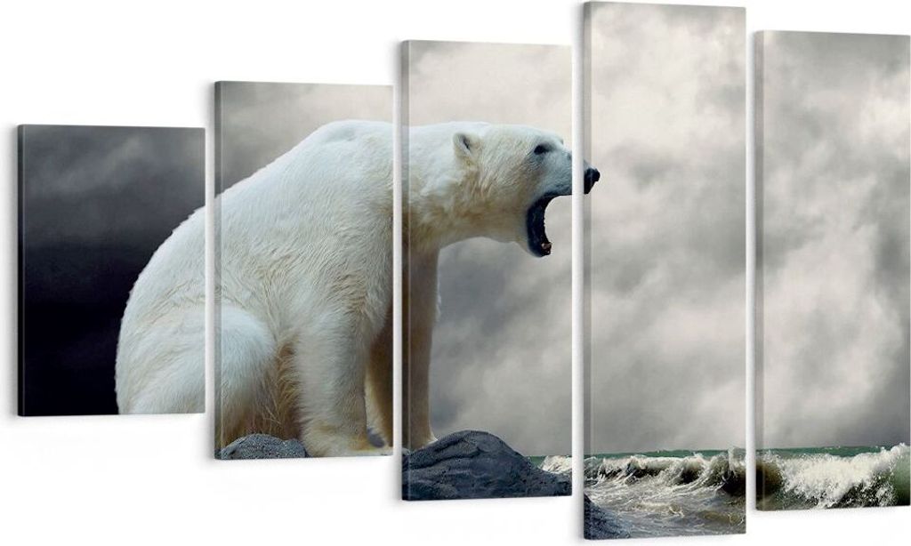Bild auf Leinwand - Leinwandbild - Bär Tiere Wasser Eis - 100x60cm - Wand Bild - Wanddeko - Leinwanddruck - Bilder - Kunstdruck - Wanddekoration -...
