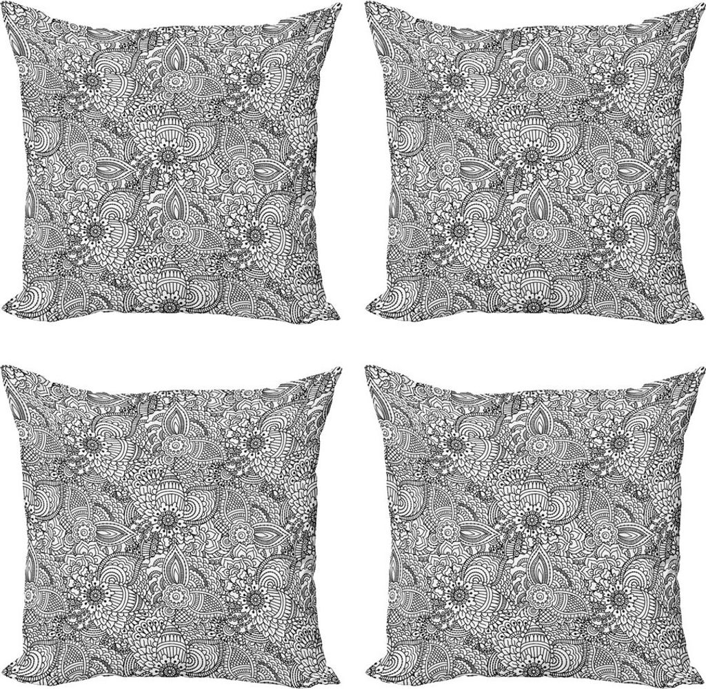 ABAKUHAUS orientalisch Kissenbezug Set (4 Stück), Monochorme Muster, Moderner Doppelseitiger Digitaldruck, 45 cm x 45 cm, Weiß und Schwarz