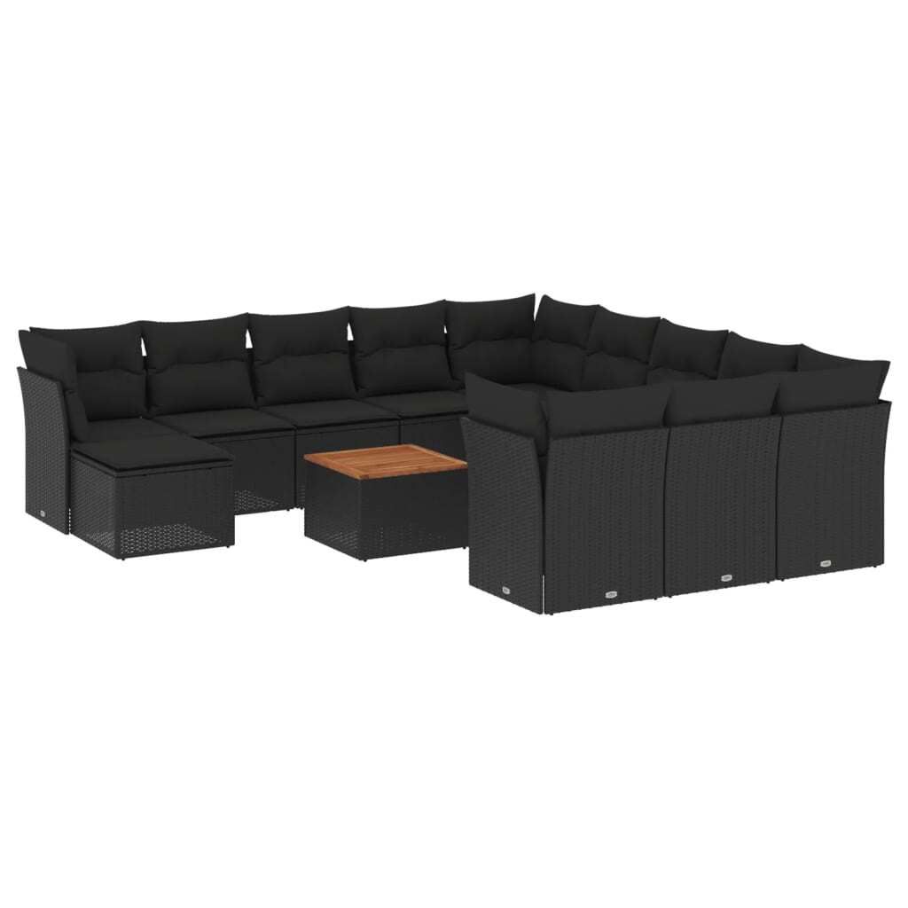 13-tlg. Garten-Sofagarnitur mit Kissen Schwarz Poly Rattan