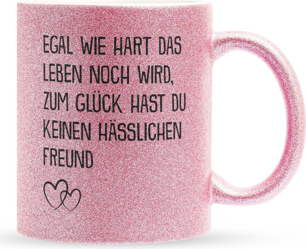 22Feels Glitzertasse Pink Freundin Geschenk Jahrestag für Sie Valentinstag Frauen 1 Jahr Weihnachten Geburtstag Beziehung Paar Kaffeetasse Geschen...
