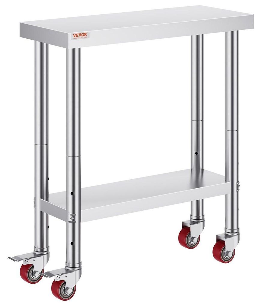 Stainless Steel Catering Work Table 30x12 Inch Commercial Kitchen Table with 4 Wheels Commercial Food Prep Workbench with Flexible Adjustment Shelf...