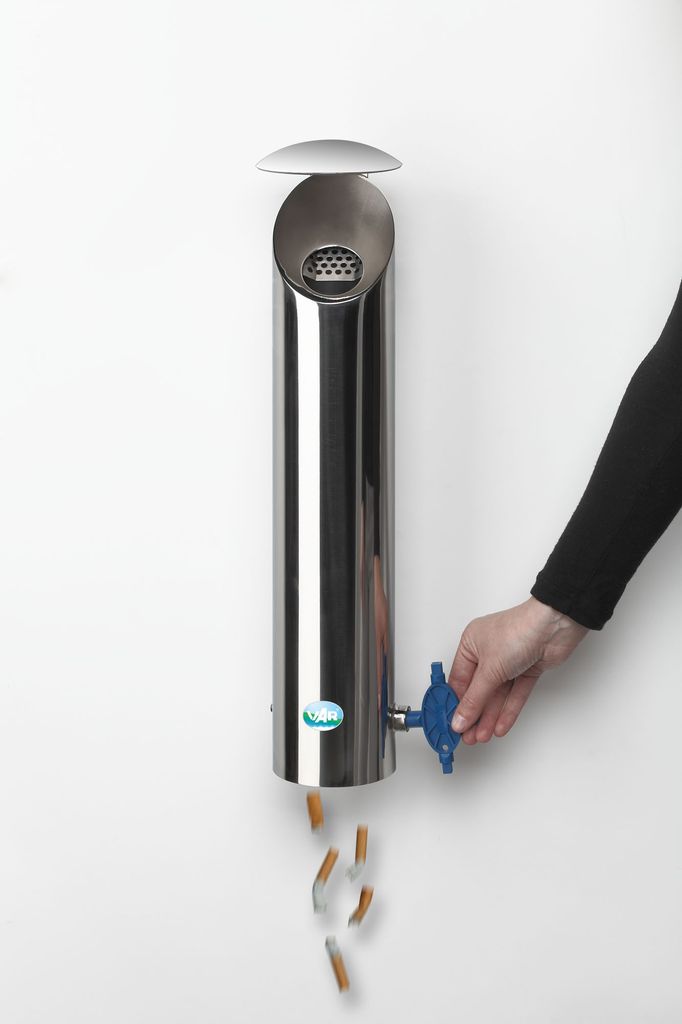 Wandascher mit Schutzdach und Abstreifblech | HxBxT 53x18x12cm | Edelstahl poliert