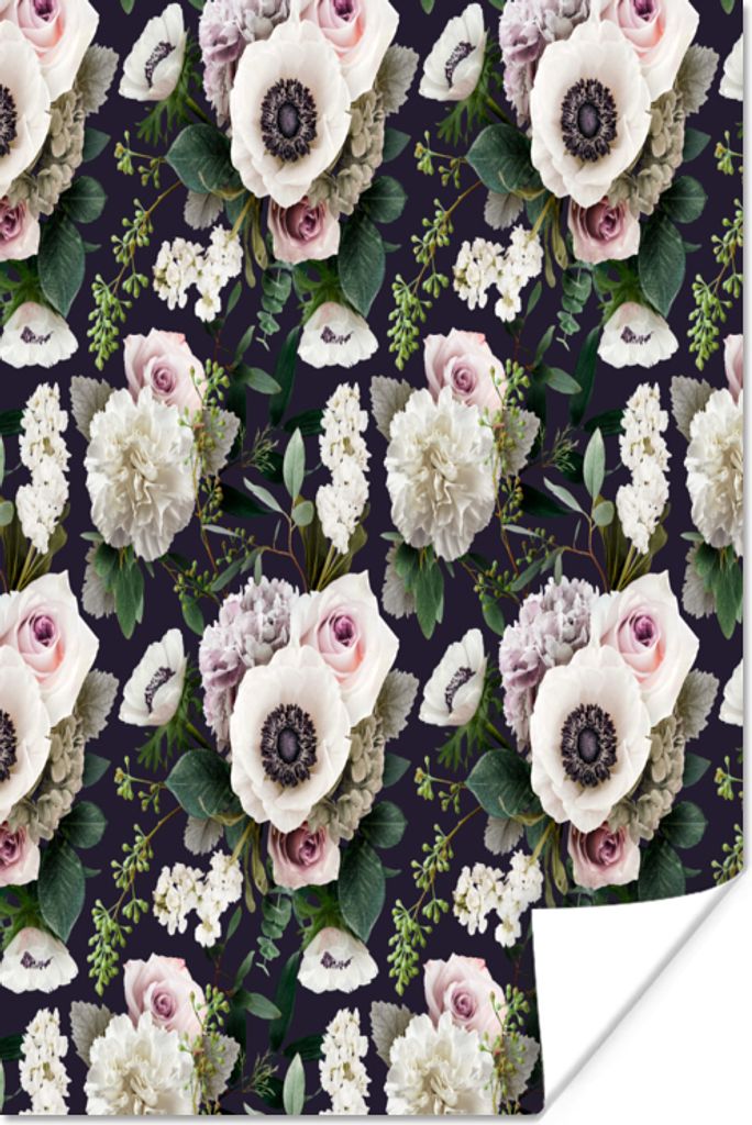 MuchoWow Poster Blumen - Anemone - Muster 40x60 cm - Plakate für die Wand - Poster Babyzimmer