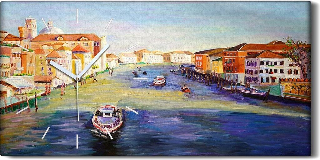 Dekor Leinwand Uhr Wandbilder 60x30 Venedig Italien Stadt Wasser boote - weiße Hände