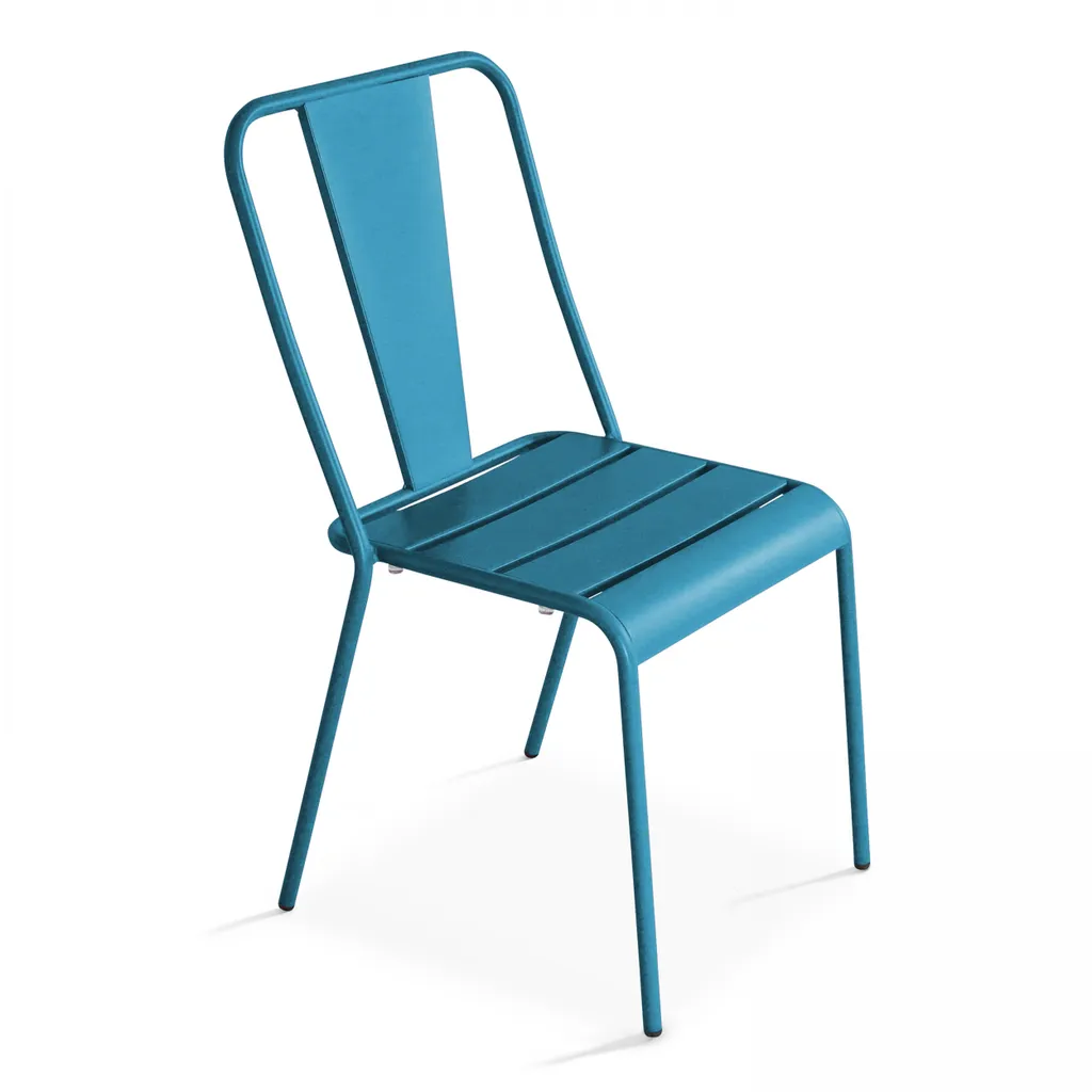 Chaise métal bleu pacific Oviala Dieppe : mobilier durable sans rouille