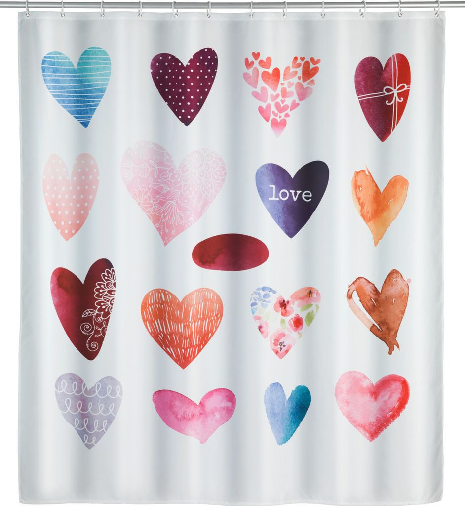 WENKO Dusch Vorhang Badewannen 180x200 cm LOVE HERZ Motiv Produktbild 