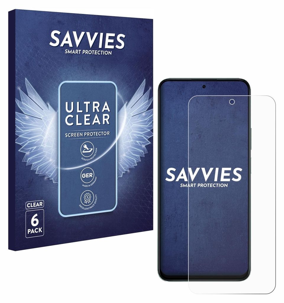 A product shot of a phone screen protector packaging and a phone with a screen protector applied.