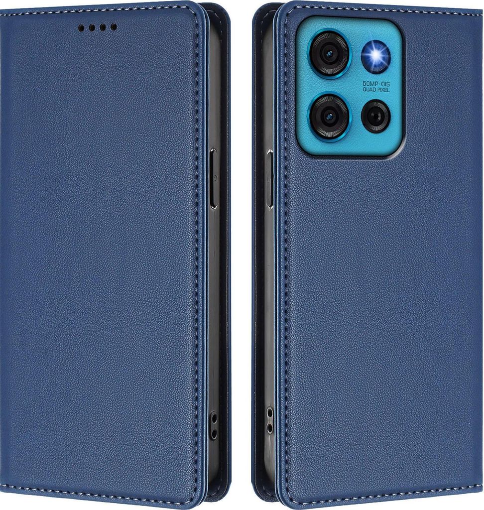 Handyhülle für Motorola Moto G75 5G, Kunstleder Klapphülle Stoßfeste Magnetische Hülle mit Ständer Dunkelblau