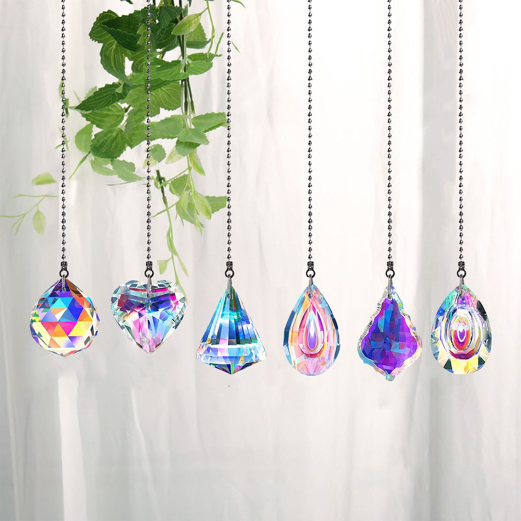1/6 Stück Kunstkristall-Sonnenfänger zum Aufhängen, Dekoration mit Kette, für drinnen und draußen, für den Hausgarten, bunt, Regenbogenmacher...