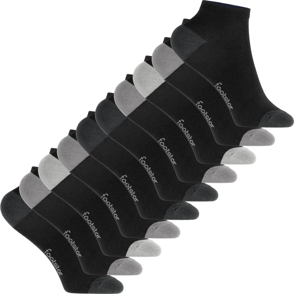 Footstar Kinder Baumwoll Kurzschaft Socken (10 Paar) mit abgesetzter Ferse und Spitze - Classic Grey 35-38