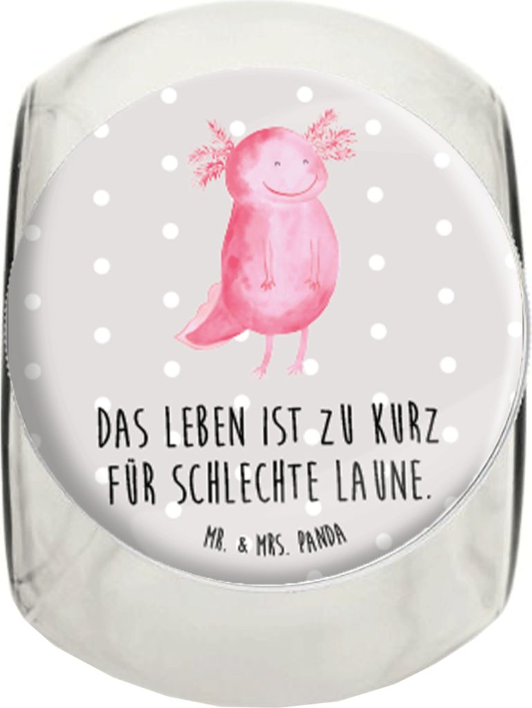 Mr. & Mrs. Panda keksglas Axolotl Glücklich L 870ml - Grau Pastell - Geschenk, Vorratsdose, Motivationsspruch, Lurch, gut Gelaunt, Kaffeedose, Vor...