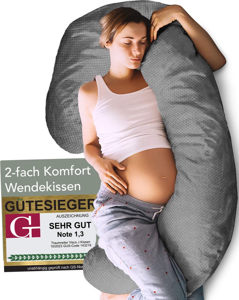 Seitenschläferkissen J Visco Seitenschläferkissen mit Memory Foam Support mit Bezug Velour Deluxe, Grau, Größe M