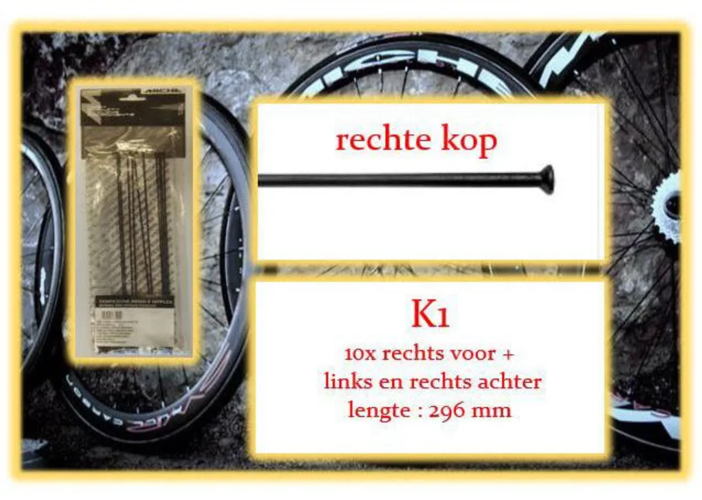 Rayons de vélo à tête droite Miche K1 ultra rigides avec écrous Ergal